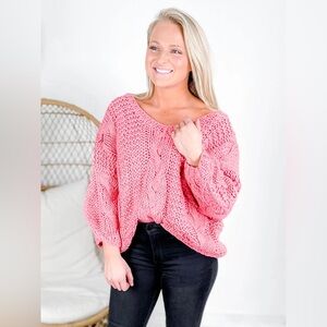Vici Pink Chunky Cable Knit Oversized Sweater